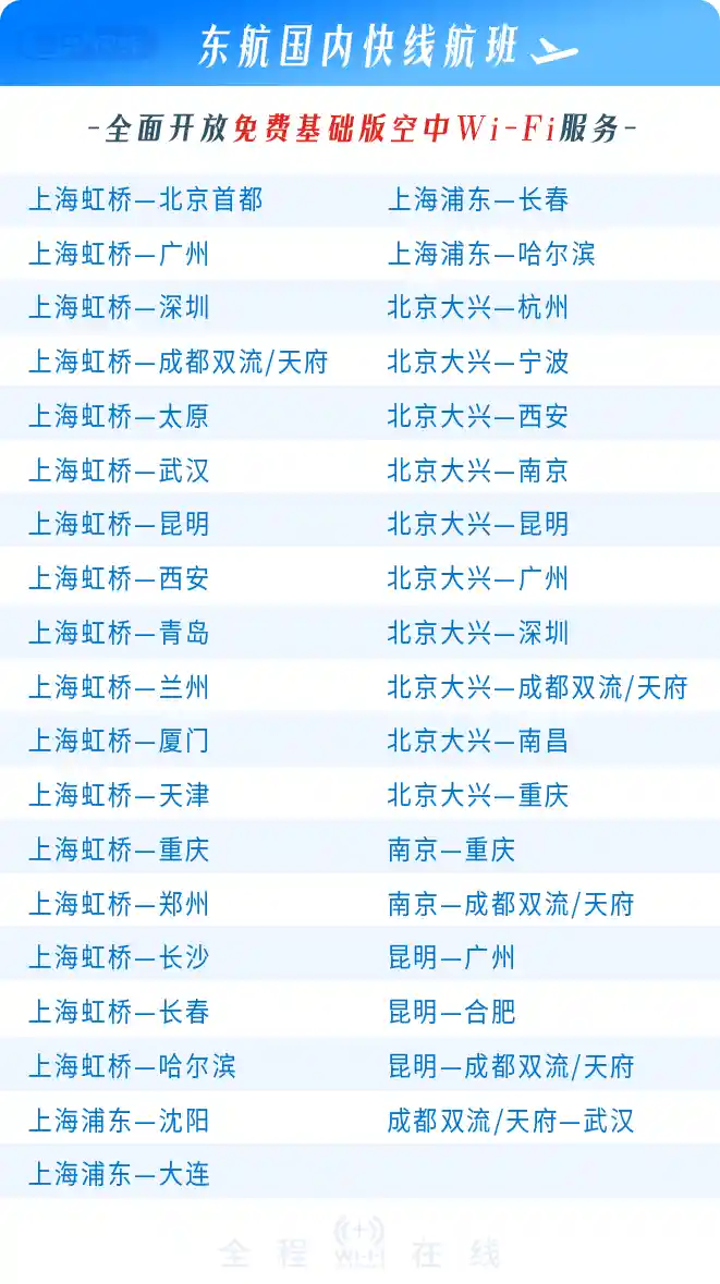 东航重磅上线!10月11日起宽体机免费Wi-Fi全面升级